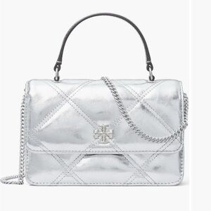 Tory Burch Kira Diamond Quilted Metallic Leather Crossbody Bag. NWT